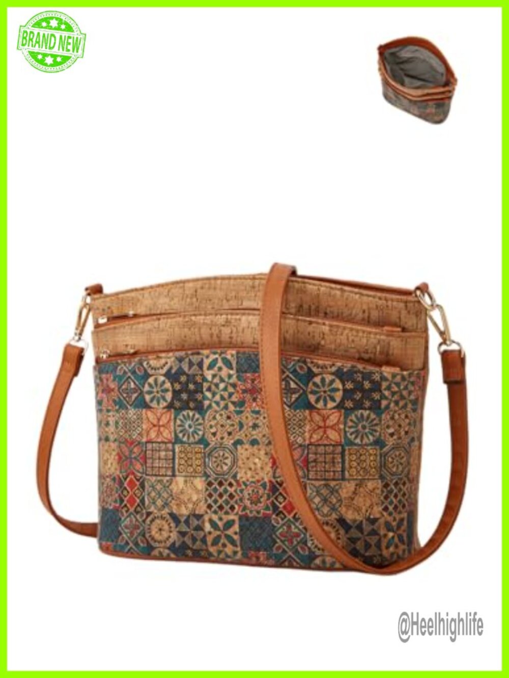 Cork Crossbody Bag for Women Bohemian Vintage Hobo Satchel Purse